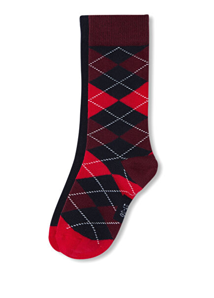 Navy Blue Red Jacquard Boys 2-Pack High Socks