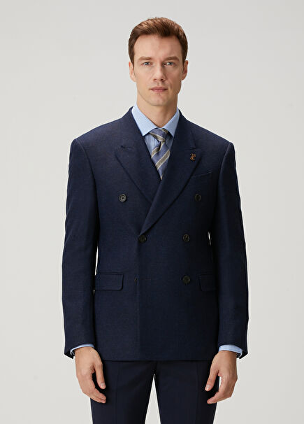 Navy Blue Wool Double-Breasted Jacket
