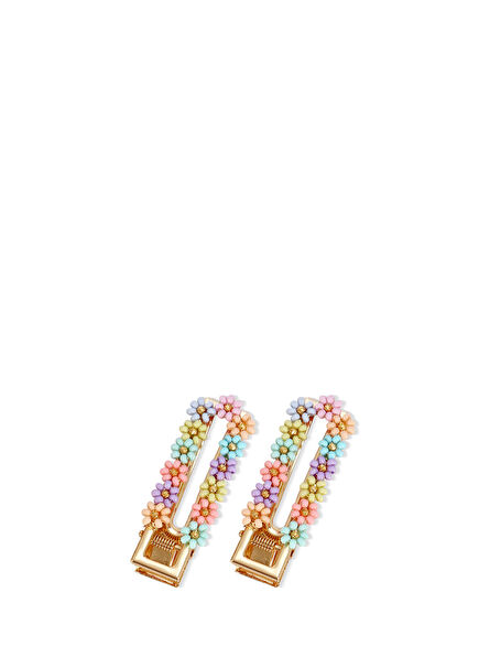 Pastel Colored Bead Daisy Clasped 2-piece Hair Clip