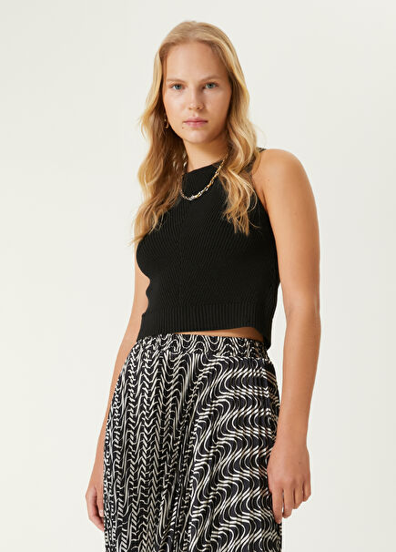 Black Halter Neck Tricot Tank Top