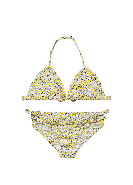 Sarı Desenli Coton Kız Çocuk Bikini Takımı