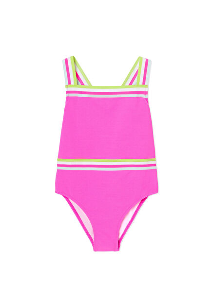 Pink Piqué Girls' Swimsuit
