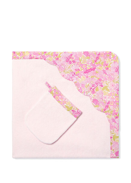 Pink Cotton Terry Baby Girl Bath Towel Set
