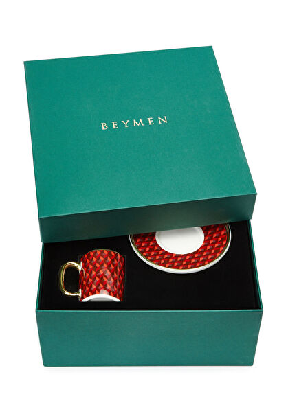 Kırmızı Monogram 2li Porselen Türk Kahvesi Seti