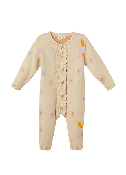 Floral Organic Cotton Beige Girl Baby Romper