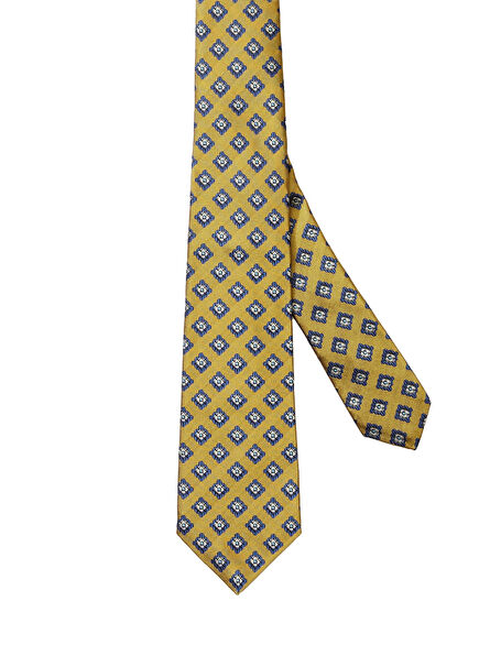 Sarı Desenli İpek Kravat