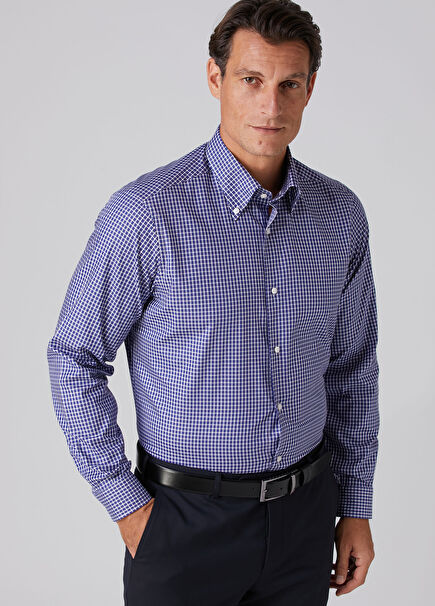 Custom Fit Navy Blue Gingham Shirt
