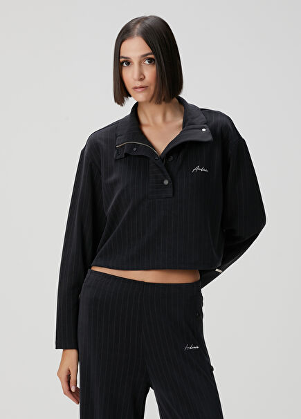 Siyah Çizgili Sweatshirt