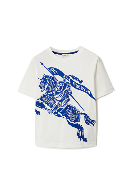 Cedar Knight Beyaz Pamuklu Kısa Kollu Unisex Çocuk T-Shirt