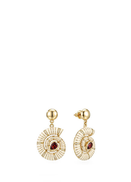 Helios Spiral Beyaz Taşlı 14 Ayar Altın Kaplama Kadın Küpe