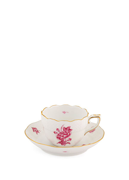 Victoria Papillons Meat Fleurs Patterned Pink Porcelain Coffee Cup and Saucer