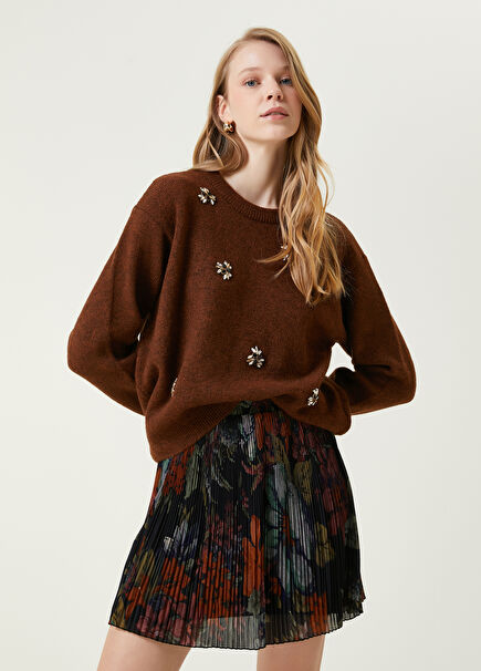 Brown Stone Detailed Sweater