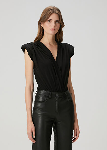 Black Draped Evening Blouse
