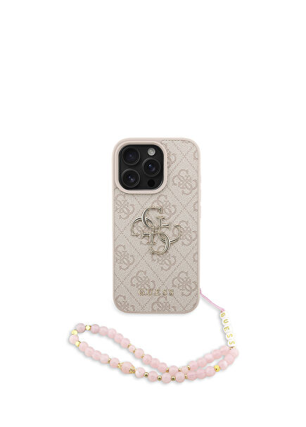 iPhone 16 Pro Max PU Leather Wrist Strap Drawstring Metal Large 4G Phone Case with Text Logo