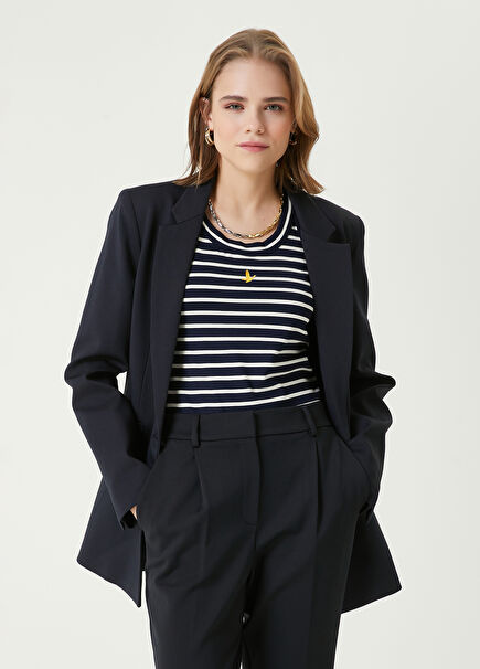 Navy Blue Notch Lapel Sports Blazer