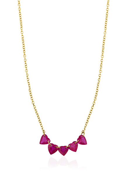 Five Heart Ruby 18K Gold Women's Necklace