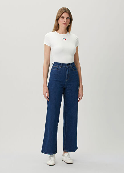 Claire Lacivert High Rise Wid Jean Pantolon