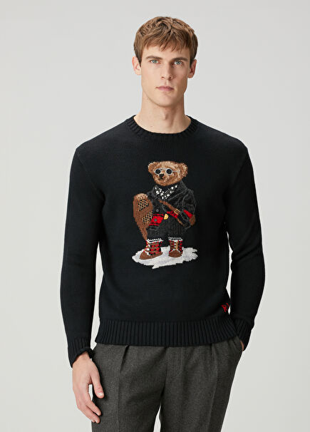 Black Logo Jacquard Wool Sweater