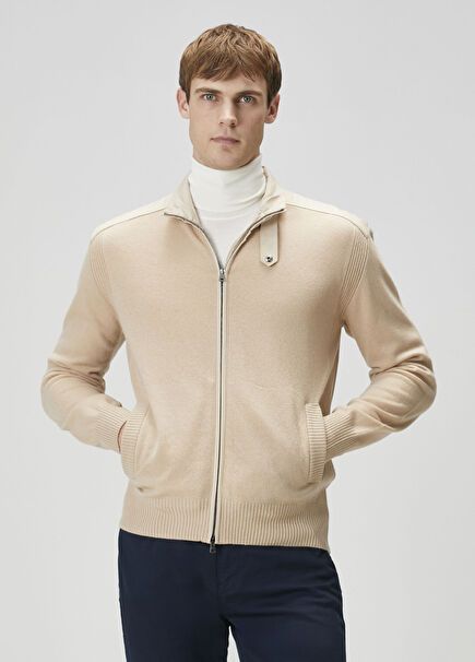 Beige Wool Knit Cardigan