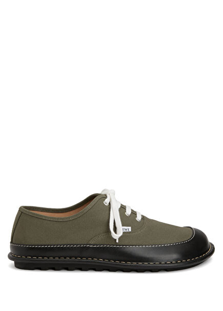 Haki Siyah Deri Garnili Erkek Sneaker