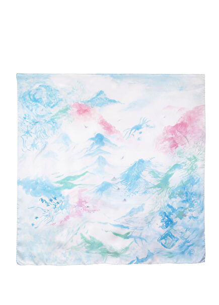Watercoloring the Mountains Desenli İpek Saten Kadın Eşarp