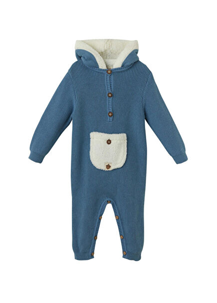 Bebe Mavisi Organik Pamuk Kanguru Cepli Erkek Bebek Tulum