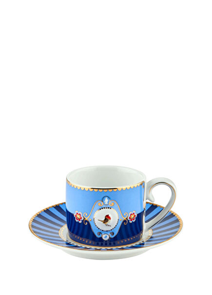 Love Birds Blue Medallion Porcelain Coffee Cup