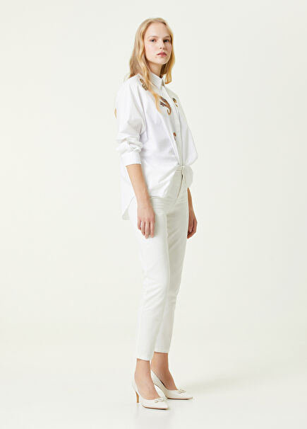 White Mid-Rise Slim-Leg Trousers