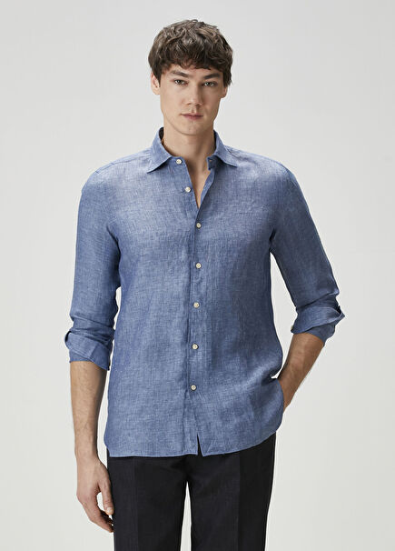 Navy Blue Linen Shirt