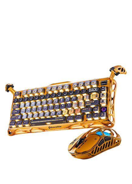 Mercury K1Pro+X Kablosuz RGB Işıklı Mekanik Q Special Edition Sarı Gaming Klavye ve Optik Mouse Seti