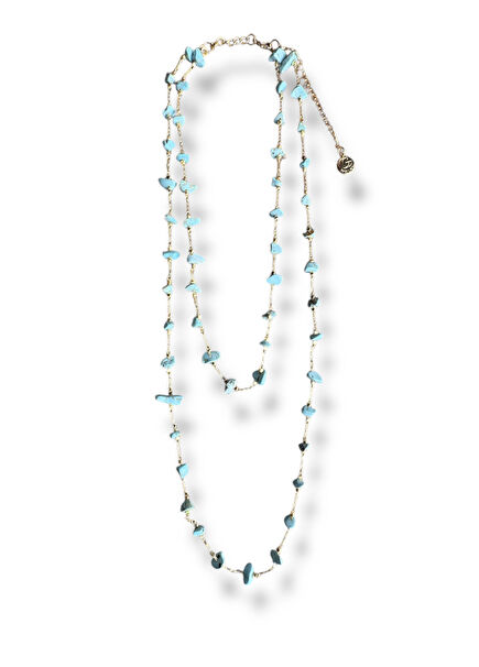 Turkuaz Kırık Taş 24 Ayar Altın Kaplama Kadın Kolye 