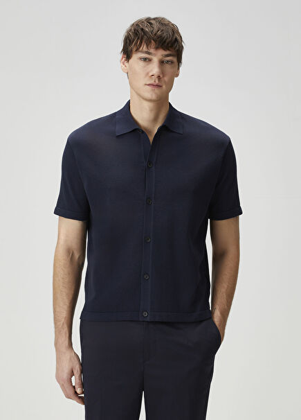 Navy Blue Polo Neck Knitwear