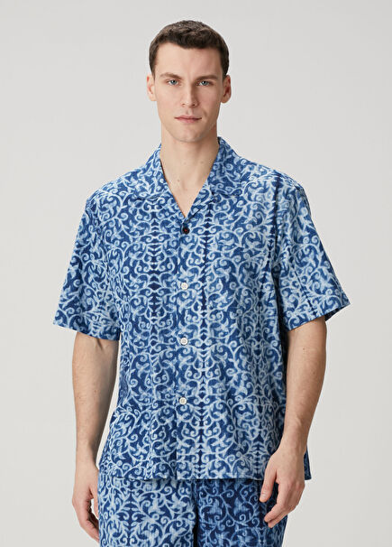 Ronen Indigo Batik Desenli Kısa Kollu Gömlek
