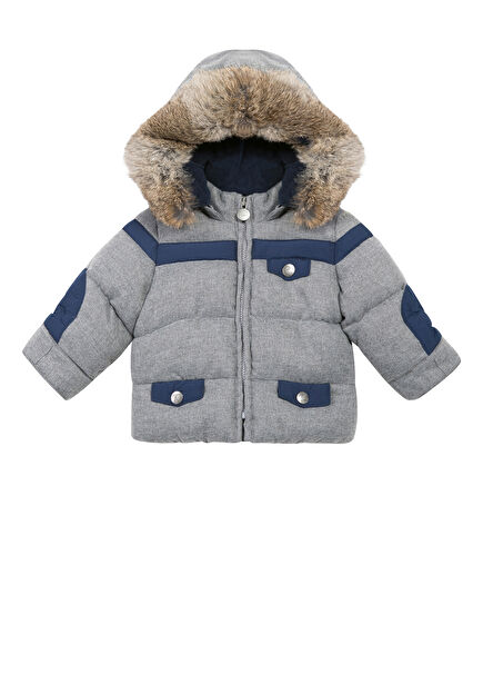 Gri Kapüşonlu Erkek Bebek Şişme Mont