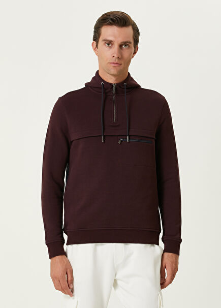 Bordo Kapüşonlu Sweatshirt