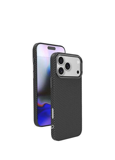 Kevlar Serisi iPhone 17 Siyah Karbon Magsafe Uyumlu Telefon Kılıfı
