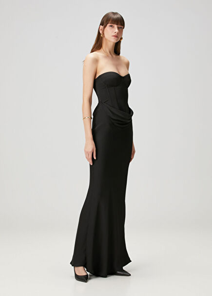 Black Corset Detail Maxi Evening Dress
