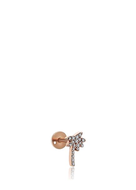 Palm Tree Tragus Diamond Detailed Women's Gold Cartilage Earring