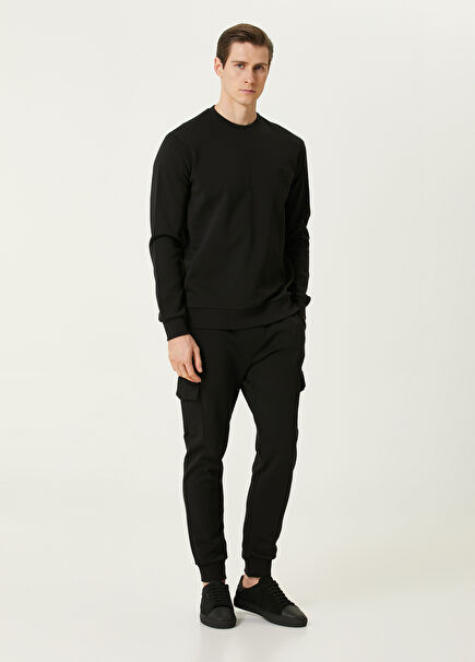 Siyah Beli Kordonlu Kargo Jogger Eşofman Altı