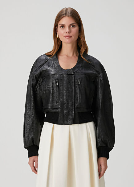 The Tore Siyah Deri Ceket