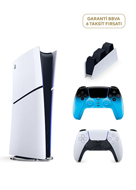 PlayStation 5 Slim Digital Edition 825GB SSD Game Console + 2nd PS5 Arm Rhythm Blue + PS5 Charging Station (New Version)