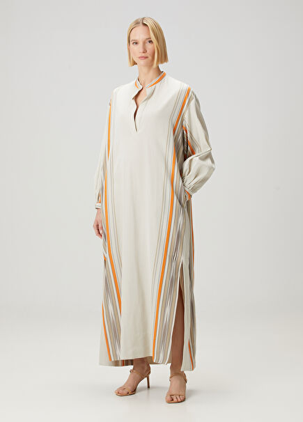 Orange Grey Maxi Silk Kaftan Dress