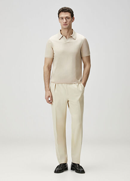 Krem Beli Bağcıklı Pantolon