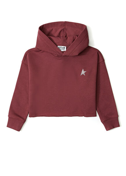 Burgundy Hooded Logo Detailed Girl's Sweatshirt