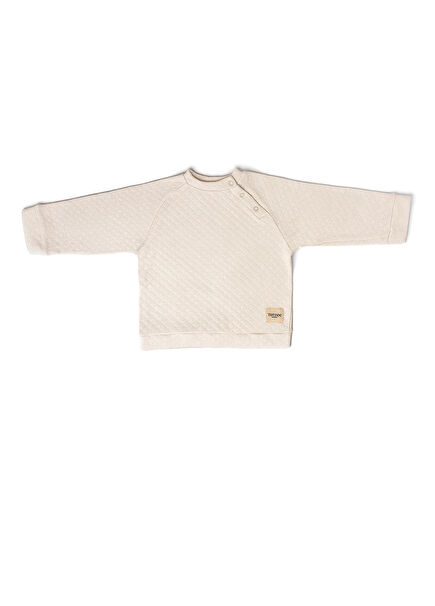 Ekru Kapitone Çıtçıtlı Unisex Bebek Sweatshirt