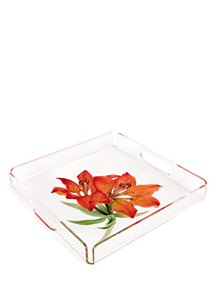 Orange Flower Patterned Plexi Tray