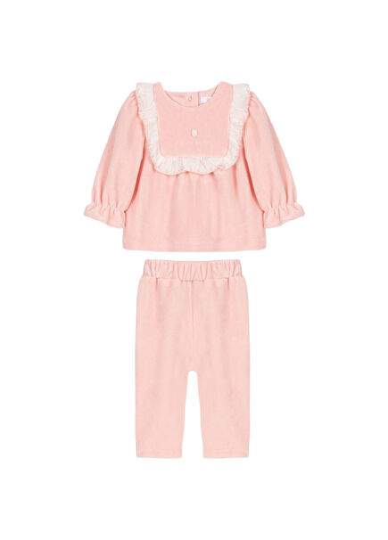 Beyaz Fırfır Detaylı Bluz ve Pantolon Kız Bebek 2'li Set