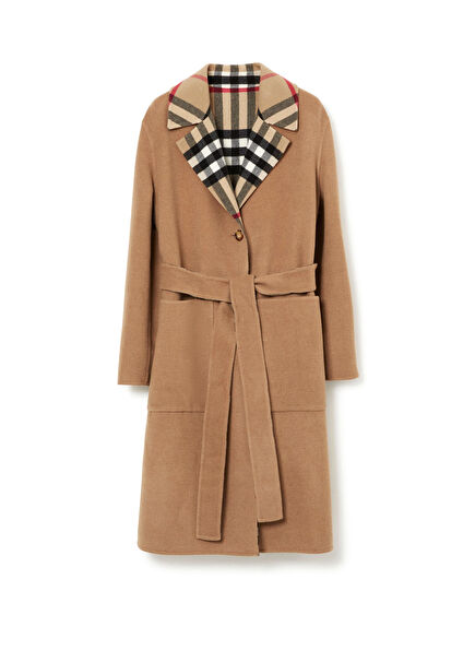 Double-Sided Check Beige Women's Coat
