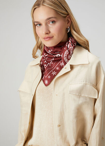 Burgundy Paisley Patterned Silk Scarf