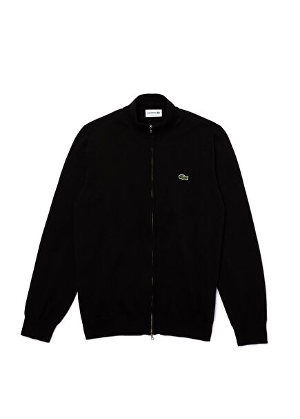 Siyah Organik Pamuk Fermuarlı Regular Fit Erkek Hırka